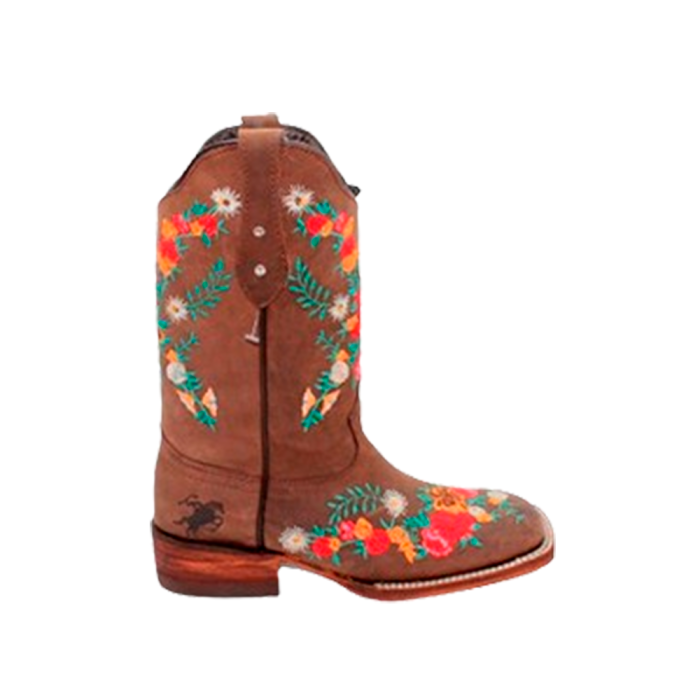 BRADC32CU Bota rodeo dama artillero flores chiple horma #32 suela cuero - Imagen 1