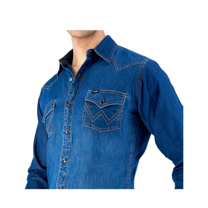 Camisa Wrangler Mezclilla Indigo Claro Caballero - Imagen 4